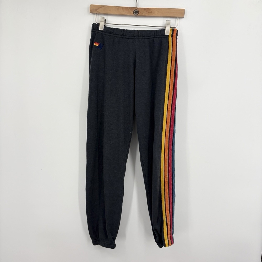 Aviator Nation 5 Stripe Sweatpants Womens XSmall Rainbow Fleece Comfy Joggers